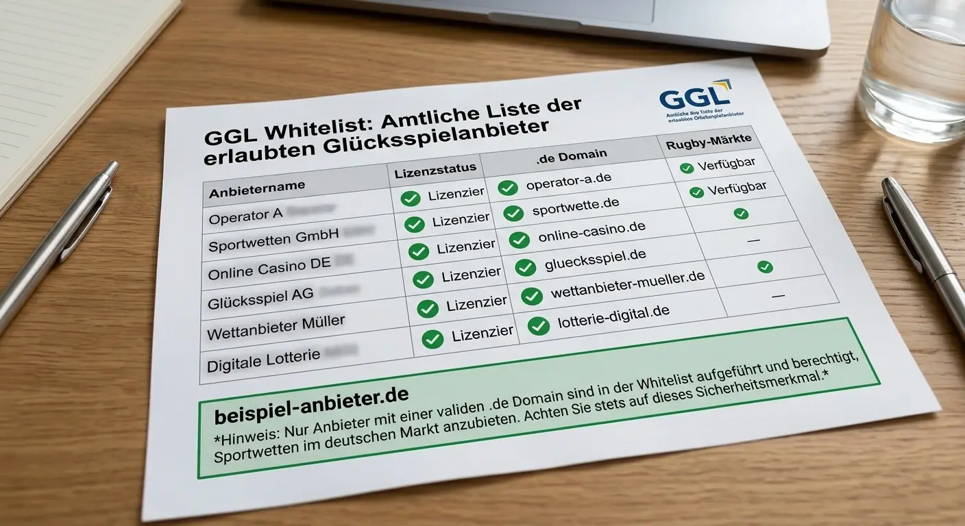 GGL-Whitelist erklärt mit Kriterien für lizenzierte Rugby-Wettanbieter in Deutschland