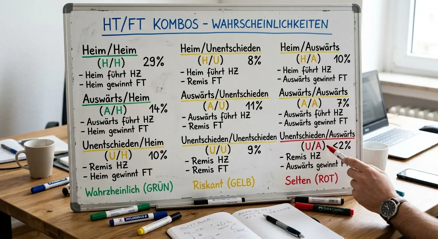 Interpretation der neun Ergebniskombinationen beim Rugby HT/FT-Markt mit Wahrscheinlichkeitsanalyse
