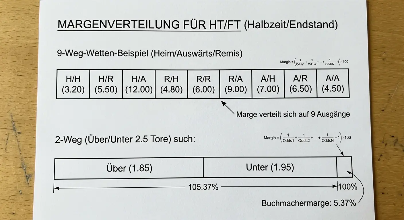 Berechnung der Quotenmarge bei Rugby HT/FT-Wetten im Vergleich zu einfachen Siegwetten