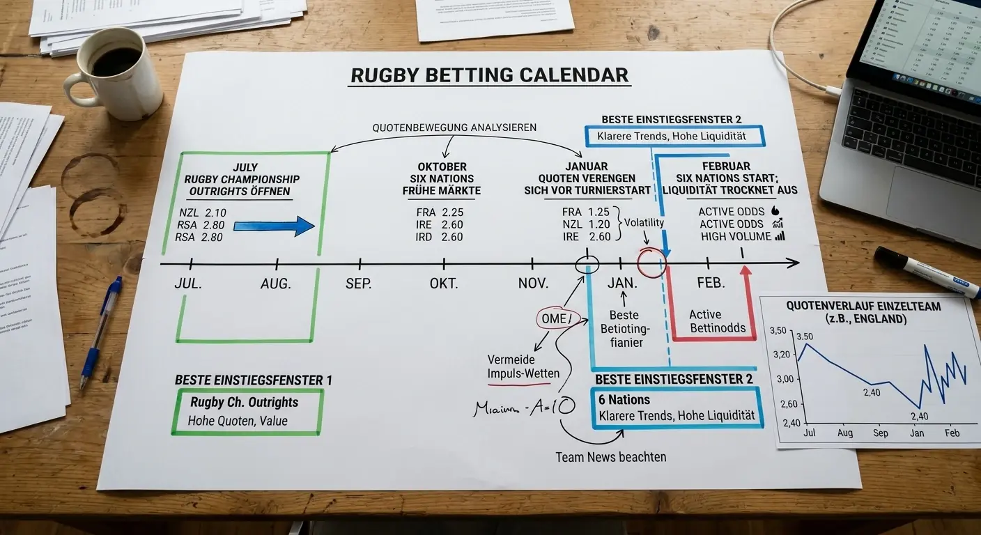 Einstiegszeitpunkt bei Rugby Langzeitwetten vor Saisonstart mit optimalen Quotenbewegungen