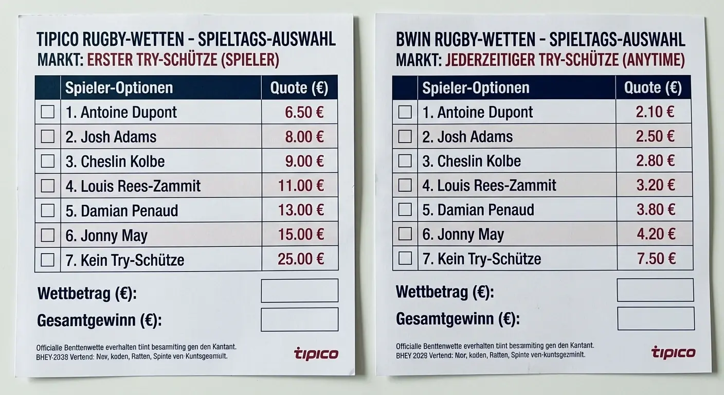 Erster Try-Schütze vs Anytime Try Scorer Wetten beim Rugby Union – Markttypen im Vergleich